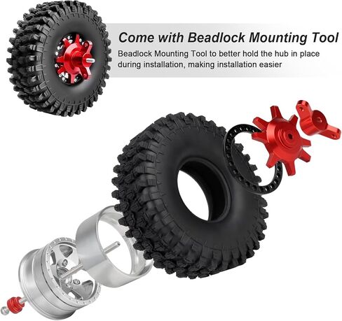 عجلات وإطارات Hobbypark 1.9 Beadlock 120 مم / 4.72 بوصة ارتفاع وأداة تثبيت للتركيب لزاحف RC 1/10 مع حشوات إسفنجية، مجموعة من 4 قطع (فضي وأسود) in Kuwait