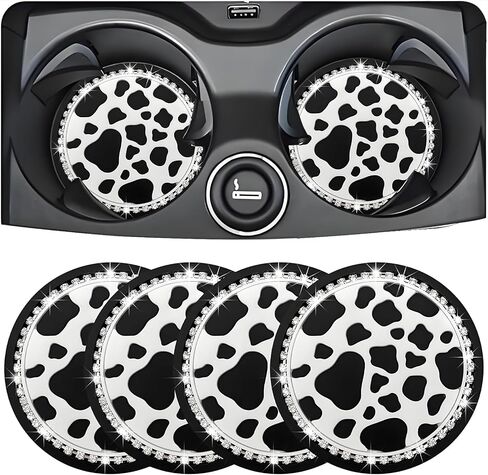 4PCS Bling Flower Print Car Cup Coaster, 2.75 Inch Anti-Slip Auto Cup Holder Insert Coasters, Cute Crystal Car Drink Cup Mat,Universal Interior Car Accessories (White Flower) in Saudi Arabia