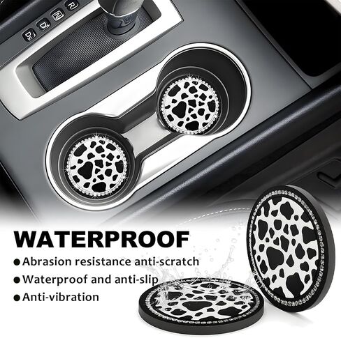 4PCS Bling Flower Print Car Cup Coaster, 2.75 Inch Anti-Slip Auto Cup Holder Insert Coasters, Cute Crystal Car Drink Cup Mat,Universal Interior Car Accessories (White Flower) in Saudi Arabia