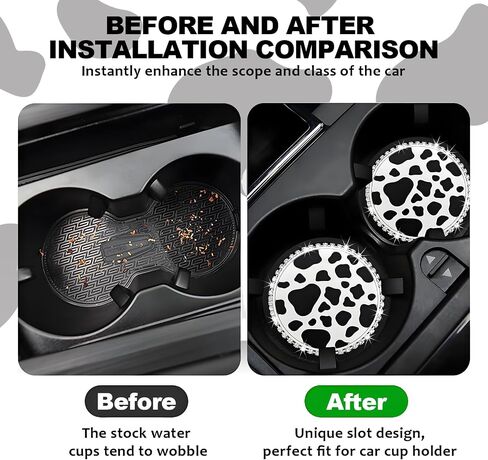 4PCS Bling Flower Print Car Cup Coaster, 2.75 Inch Anti-Slip Auto Cup Holder Insert Coasters, Cute Crystal Car Drink Cup Mat,Universal Interior Car Accessories (White Flower) in Saudi Arabia