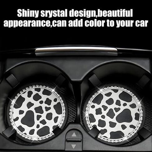 4PCS Bling Flower Print Car Cup Coaster, 2.75 Inch Anti-Slip Auto Cup Holder Insert Coasters, Cute Crystal Car Drink Cup Mat,Universal Interior Car Accessories (White Flower) in Saudi Arabia