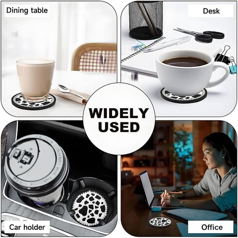 4PCS Bling Flower Print Car Cup Coaster, 2.75 Inch Anti-Slip Auto Cup Holder Insert Coasters, Cute Crystal Car Drink Cup Mat,Universal Interior Car Accessories (White Flower) in Saudi Arabia