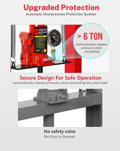 6 Ton Hydraulic Shop Press, H-Frame Bearing/U-Joint Press with Adjustable Height (2.2"-9.4"), Stamping Plates for Metal Bending, Straightening, Automotive Repair & Garage Use in Kuwait