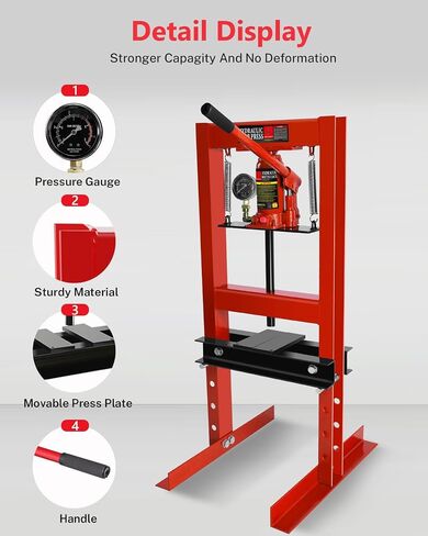 6 Ton Hydraulic Shop Press, H-Frame Bearing/U-Joint Press with Adjustable Height (2.2"-9.4"), Stamping Plates for Metal Bending, Straightening, Automotive Repair & Garage Use in Kuwait