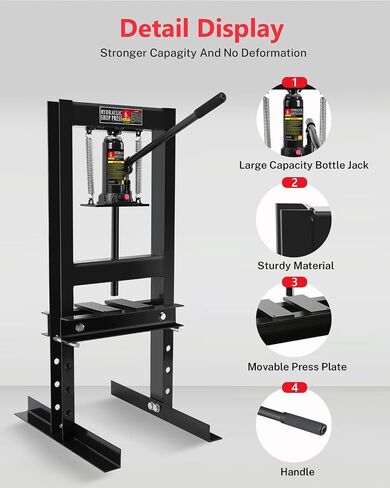 6 Ton Hydraulic Shop Press, H-Frame Bearing/U-Joint Press with Adjustable Height (2.2"-9.4"), Stamping Plates for Metal Bending, Straightening, Automotive Repair & Garage Use in Kuwait