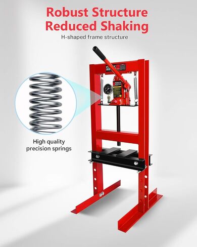 6 Ton Hydraulic Shop Press, H-Frame Bearing/U-Joint Press with Adjustable Height (2.2"-9.4"), Stamping Plates for Metal Bending, Straightening, Automotive Repair & Garage Use in Kuwait