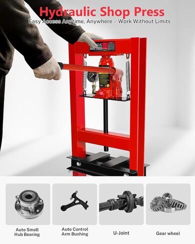 6 Ton Hydraulic Shop Press, H-Frame Bearing/U-Joint Press with Adjustable Height (2.2"-9.4"), Stamping Plates for Metal Bending, Straightening, Automotive Repair & Garage Use in Kuwait