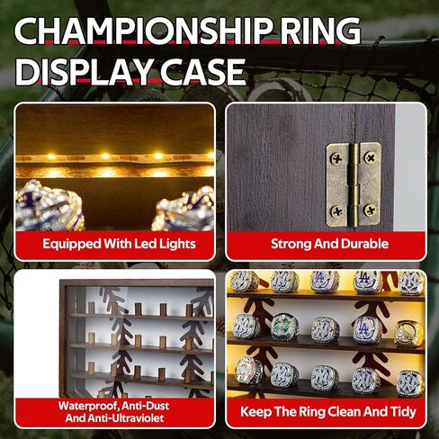 Championship Ring Display Case Display 25pcs Rings,Baseball Ring Display Case with LED Light,Champion Ring Display Case,Wall Mount Wooden Shadow Box for Multiple Ring,Champion Ring Display Case in Saudi Arabia