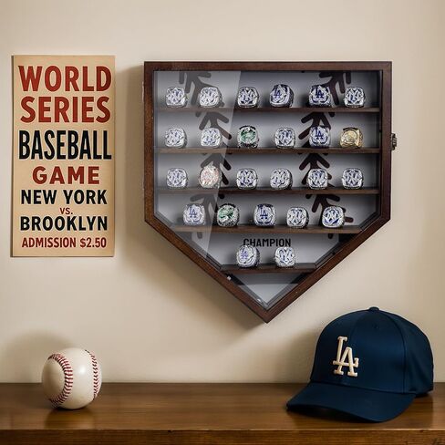 Championship Ring Display Case Display 25pcs Rings,Baseball Ring Display Case with LED Light,Champion Ring Display Case,Wall Mount Wooden Shadow Box for Multiple Ring,Champion Ring Display Case in Saudi Arabia