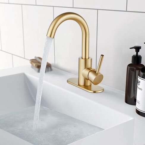 Midanya Bathroom Faucet 1 or 3 Hole Sink Single Handle,Suitable for Bar Kitchen RV Vanity,304 Stainless Steel 360° Swivel Gooseneck Spout with Deck Plate Without Drain,Brushed Nickel in Kuwait