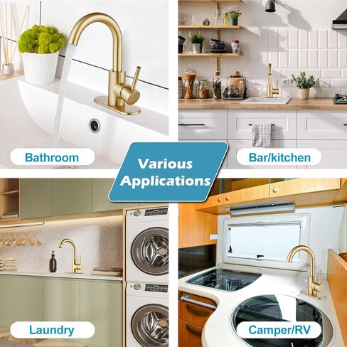 Midanya Bathroom Faucet 1 or 3 Hole Sink Single Handle,Suitable for Bar Kitchen RV Vanity,304 Stainless Steel 360° Swivel Gooseneck Spout with Deck Plate Without Drain,Brushed Nickel in Kuwait