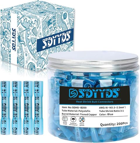200Pcs 16-14 AWG Blue Marine Grade Heat Shrink Butt Connectors – Waterproof Wire Splice Connectors – Tinned Copper, Adhesive Lined, Strong Crimps in Saudi Arabia