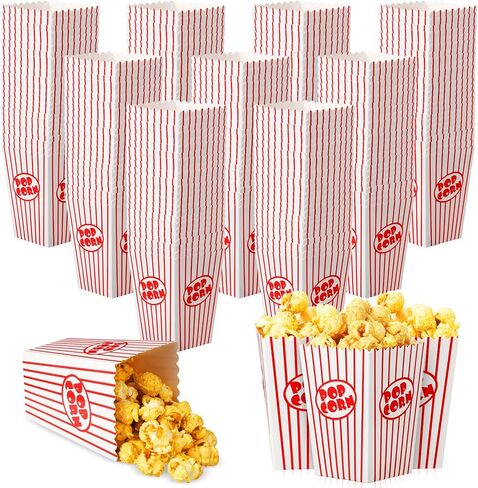 Meanplan 200 PCS Fopcorn Boxes Mini Paper Popcorn Holder Cardboard Carting Container for Party يمكن التخلص من الأكياس الخفيفة لحفل زفاف عيد الميلاد ، 2.2 × 4.2 × 3 في (شريط ، أحمر ، أبيض) in Kuwait