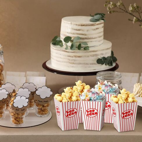 Meanplan 200 PCS Fopcorn Boxes Mini Paper Popcorn Holder Cardboard Carting Container for Party يمكن التخلص من الأكياس الخفيفة لحفل زفاف عيد الميلاد ، 2.2 × 4.2 × 3 في (شريط ، أحمر ، أبيض) in Kuwait