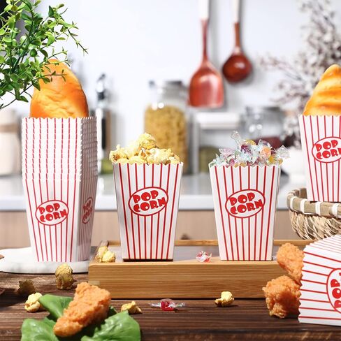 Meanplan 200 PCS Fopcorn Boxes Mini Paper Popcorn Holder Cardboard Carting Container for Party يمكن التخلص من الأكياس الخفيفة لحفل زفاف عيد الميلاد ، 2.2 × 4.2 × 3 في (شريط ، أحمر ، أبيض) in Kuwait
