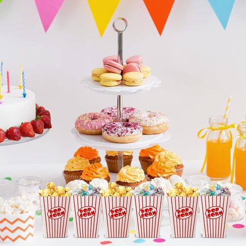 Meanplan 200 PCS Fopcorn Boxes Mini Paper Popcorn Holder Cardboard Carting Container for Party يمكن التخلص من الأكياس الخفيفة لحفل زفاف عيد الميلاد ، 2.2 × 4.2 × 3 في (شريط ، أحمر ، أبيض) in Kuwait