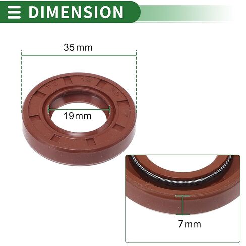 Universal Oil Seal TC Double Lip W Steel Spring Seal Ring Rotary Shaft Seal 19x35x8mm High Pressure FKM Rubber Brown 5 Pcs in Saudi Arabia