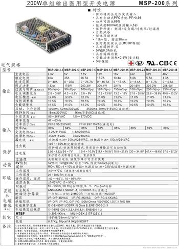 MSP-200 200W Switching Power Supply 3.3/5/7.5/12/15/24/36/48V (MSP-200-48) in Kuwait