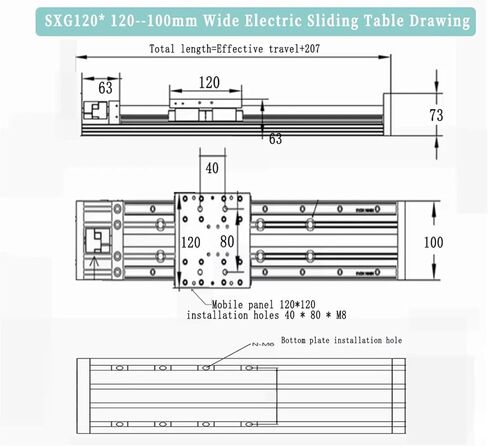 100mm Width Double Linear Guide Sliding Table SFU1605/1610 BallScrew 50-1200mm Linear Actuator XYZAxis 4PCS HGR15(with Handweel,SFU1605-350mm) in Kuwait