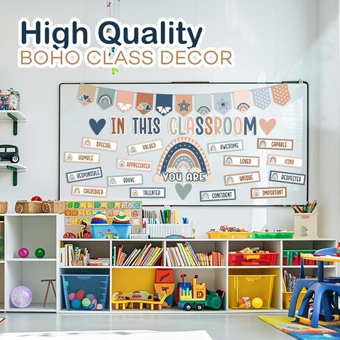 4e's Novelty 46 PCS "Everyone Aself" مجموعات ألواح Boho Classroom Bulletin ، مع مجموعة ألواح Boho - Boho الترحيب ، ديكورات لوحات تحفيزية مع قوس قزح وأيدي ديكور للمدرسة in Saudi Arabia