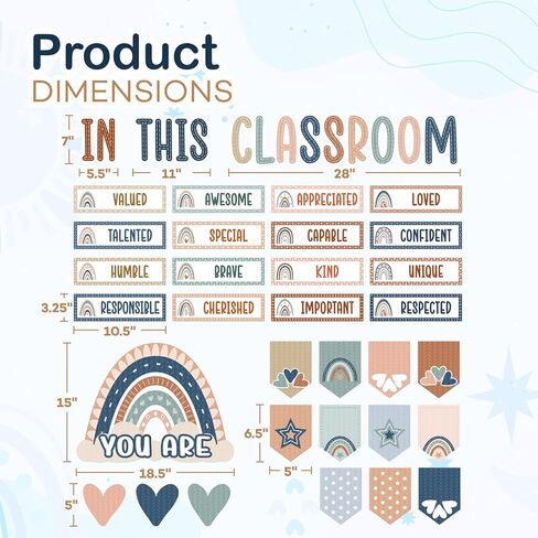 4e's Novelty 46 PCS "Everyone Aself" مجموعات ألواح Boho Classroom Bulletin ، مع مجموعة ألواح Boho - Boho الترحيب ، ديكورات لوحات تحفيزية مع قوس قزح وأيدي ديكور للمدرسة in Saudi Arabia