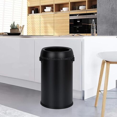 Garvee 17 Gallon/65 Liter Trash Can, Fingerprint-Proof Stainless Steel Open Top Garbage Can, Heavy Duty Commercial Round Trash Bin for Restaurant, Home, Office, Black in Saudi Arabia