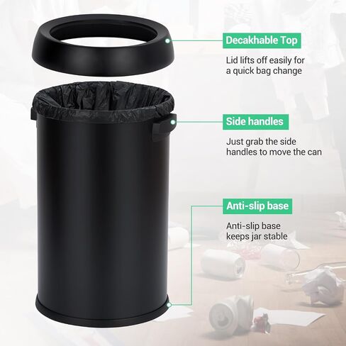 Garvee 17 Gallon/65 Liter Trash Can, Fingerprint-Proof Stainless Steel Open Top Garbage Can, Heavy Duty Commercial Round Trash Bin for Restaurant, Home, Office, Black in Saudi Arabia