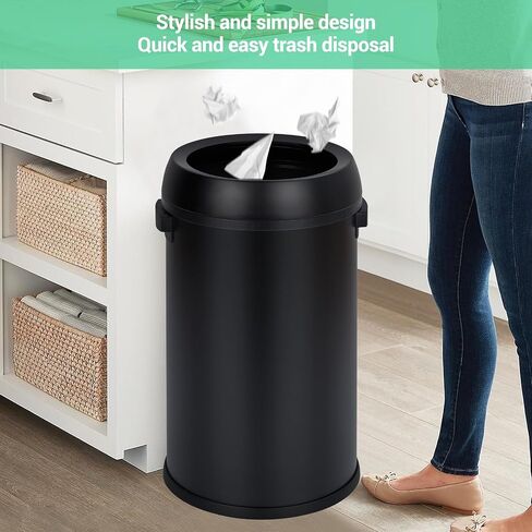 Garvee 17 Gallon/65 Liter Trash Can, Fingerprint-Proof Stainless Steel Open Top Garbage Can, Heavy Duty Commercial Round Trash Bin for Restaurant, Home, Office, Black in Saudi Arabia