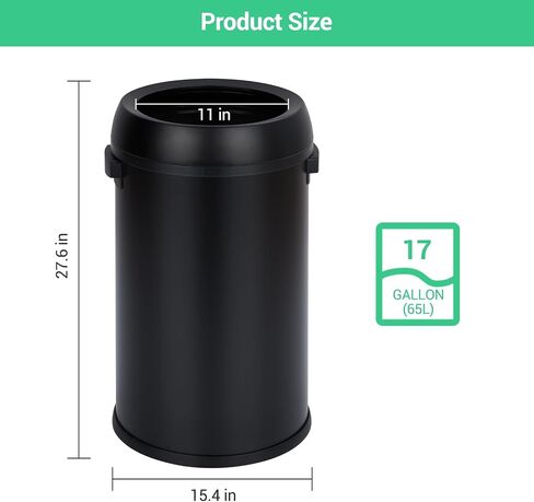 Garvee 17 Gallon/65 Liter Trash Can, Fingerprint-Proof Stainless Steel Open Top Garbage Can, Heavy Duty Commercial Round Trash Bin for Restaurant, Home, Office, Black in Saudi Arabia