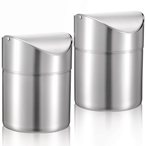 MAQUITA 2 Pcs Desk Trash Can with Swing Lids, 2L Brushed Stainless Steel Countertop Garbage Bin Small Wastebasket with Lid for Office Desk, Coffee Table in Saudi Arabia