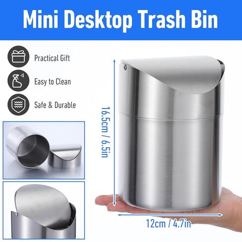 MAQUITA 2 Pcs Desk Trash Can with Swing Lids, 2L Brushed Stainless Steel Countertop Garbage Bin Small Wastebasket with Lid for Office Desk, Coffee Table in Saudi Arabia