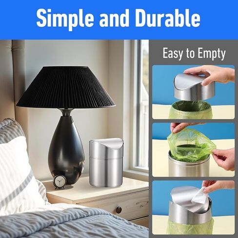 MAQUITA 2 Pcs Desk Trash Can with Swing Lids, 2L Brushed Stainless Steel Countertop Garbage Bin Small Wastebasket with Lid for Office Desk, Coffee Table in Saudi Arabia