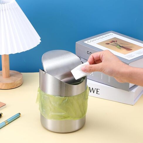 MAQUITA 2 Pcs Desk Trash Can with Swing Lids, 2L Brushed Stainless Steel Countertop Garbage Bin Small Wastebasket with Lid for Office Desk, Coffee Table in Saudi Arabia