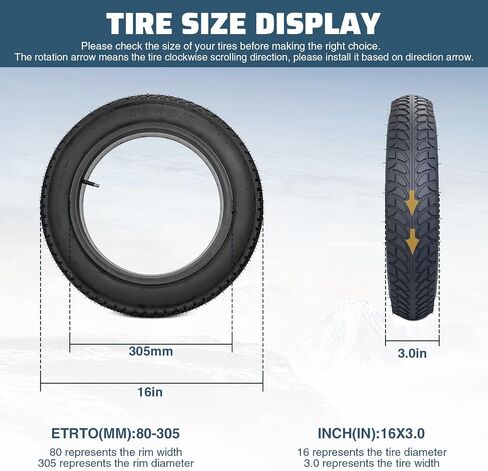 MEGHNA Fat Bike Tire 16 inch Electric Bike Tire Fat Tire 16 x 3.0 inch Heavy Duty Knooby Anti-Slip Foldable Replacement All Terrain Tire for Kids Bike E-Bike in Kuwait
