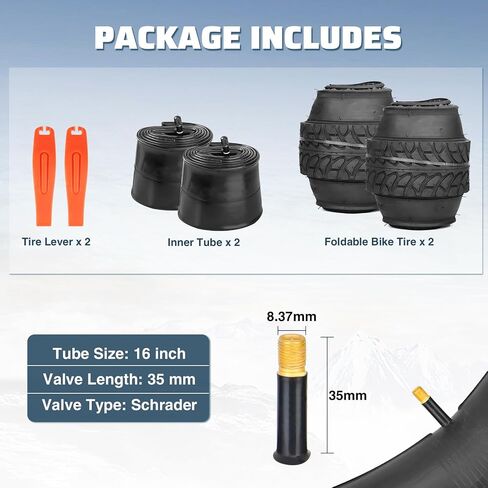 MEGHNA Fat Bike Tire 16 inch Electric Bike Tire Fat Tire 16 x 3.0 inch Heavy Duty Knooby Anti-Slip Foldable Replacement All Terrain Tire for Kids Bike E-Bike in Kuwait
