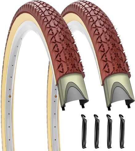 SIMEIQI 2 Pack 24"/26"x2.125" 26"x2.35" Inch Beach Cruiser Bike Tires Brown Cream Retro Color Foldable Replacement Beach Bicycle Tires for Beach City Commuter Hybrid Bicycles in Saudi Arabia
