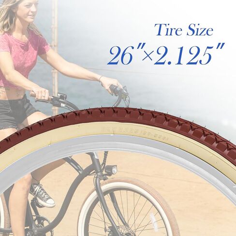 SIMEIQI 2 Pack 24"/26"x2.125" 26"x2.35" Inch Beach Cruiser Bike Tires Brown Cream Retro Color Foldable Replacement Beach Bicycle Tires for Beach City Commuter Hybrid Bicycles in Saudi Arabia