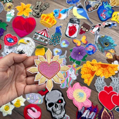 Iron On Patches - Black Heart Patch 10 pcs Iron On Patch Embroidered Applique 1.26 x 1.18 inches 3.2 x 3 cm - A-22 in Kuwait