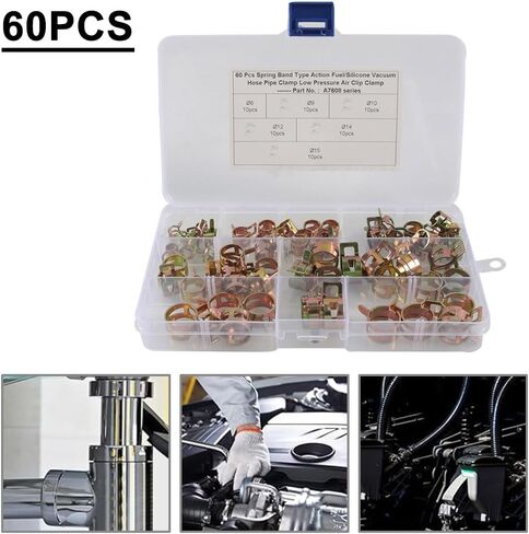 Lirun Car Spring Band Clip Fuel Hose Pipe Fastener Air Silicone Vacuum Clamp Assortment Tool 60pcs 15mm 14mm 12mm 10mm 9mm 6mm Steel in Saudi Arabia