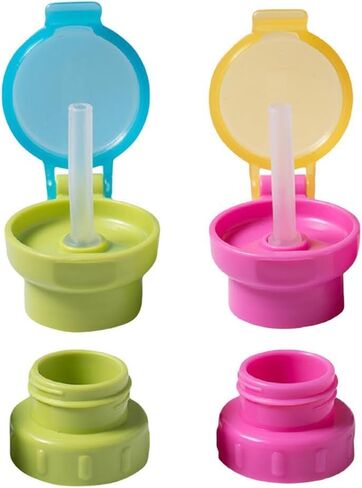 2Pcs Green and Pink Water Bottle Straw Caps, Cute Spill Proof Water Bottle Straw Caps Replacement, Portable Juice Water Bottle Cap with Straw for Boys Girls,Easy to Use Bottle-Feeding in Saudi Arabia