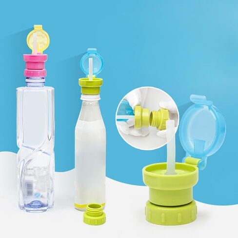2Pcs Green and Pink Water Bottle Straw Caps, Cute Spill Proof Water Bottle Straw Caps Replacement, Portable Juice Water Bottle Cap with Straw for Boys Girls,Easy to Use Bottle-Feeding in Saudi Arabia