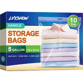 Large Plastic Bag with Zipper Sealed 5 Gallon, 2mil Thick, 18" x 24", Plastic Storage Bag with Handle for Clothes, Moving, Travel, 10pcs in Saudi Arabia