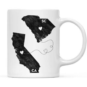 Andaz Press 11oz. Coffee Mug Long Distance Gift, California and South Carolina, Black and White Modern, 1-Pack, Moving Away Graduation University College Gifts for Him Her Relationships in Kuwait