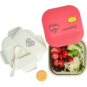 Glass Lunch Container, 26 oz, Microwave-Safe with 2 Lids – White Silicone Vent Lid & Pink Airtight PP Lid, Leakproof Meal Prep Box with Utensil Storage for Salad & Snacks in Kuwait