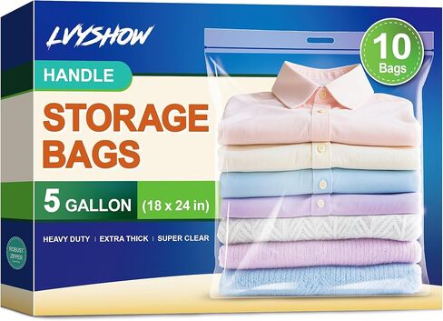 Large Plastic Bag with Zipper Sealed 5 Gallon, 2mil Thick, 18" x 24", Plastic Storage Bag with Handle for Clothes, Moving, Travel, 10pcs in Saudi Arabia