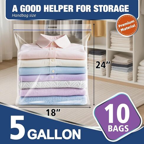 Large Plastic Bag with Zipper Sealed 5 Gallon, 2mil Thick, 18" x 24", Plastic Storage Bag with Handle for Clothes, Moving, Travel, 10pcs in Saudi Arabia