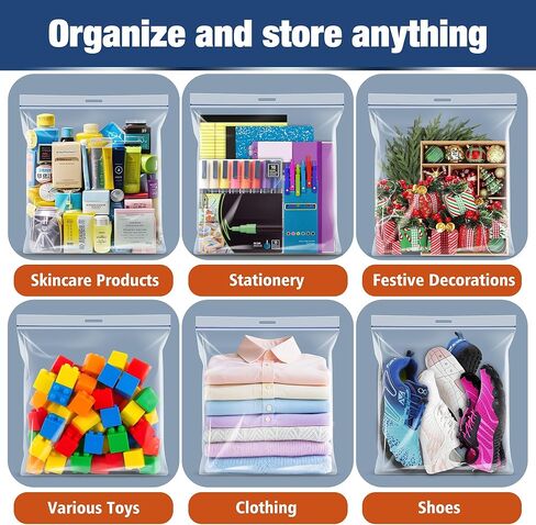 Large Plastic Bag with Zipper Sealed 5 Gallon, 2mil Thick, 18" x 24", Plastic Storage Bag with Handle for Clothes, Moving, Travel, 10pcs in Saudi Arabia