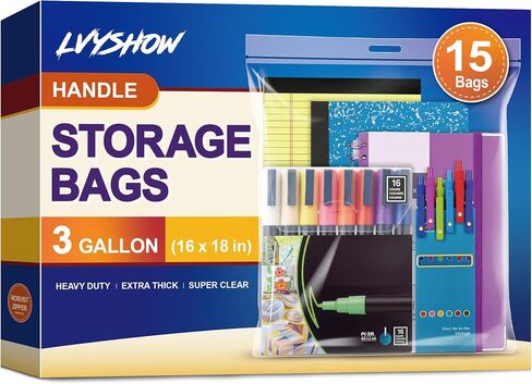 Large Plastic Bag with Zipper Sealed 5 Gallon, 2mil Thick, 18" x 24", Plastic Storage Bag with Handle for Clothes, Moving, Travel, 10pcs in Saudi Arabia