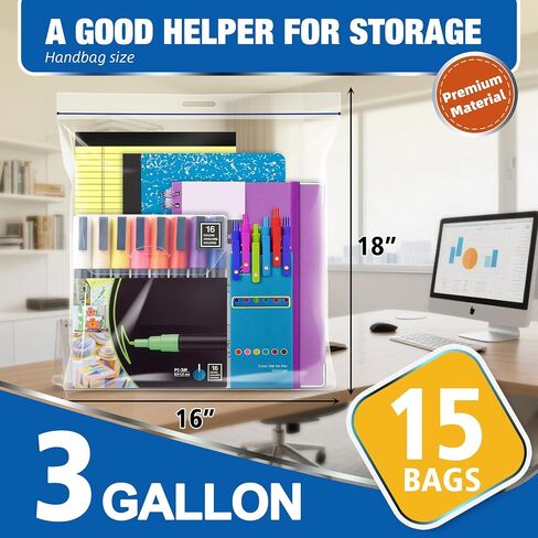 Large Plastic Bag with Zipper Sealed 5 Gallon, 2mil Thick, 18" x 24", Plastic Storage Bag with Handle for Clothes, Moving, Travel, 10pcs in Saudi Arabia