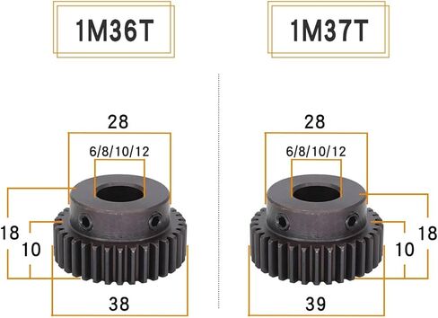 Pinion Hardware for Mechanical Rotation Module 1 Motor Gear 1M-36T/37Teeth Carbon Steel Blackening Spur Gear Bore Size 6/8/10/12mm(8mm-37 Teeth) in Saudi Arabia